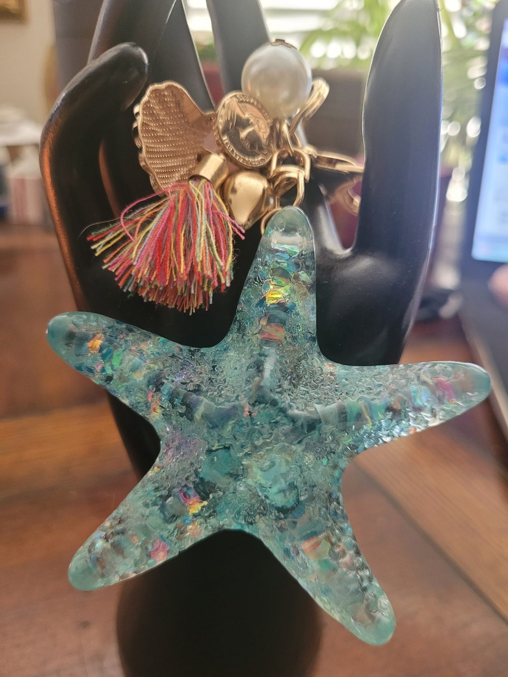 Turquoise Glass Starfish Decorative Accent Bag Charm